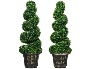 Lot de 2 buis artificiels 90 cm – vert – feuillage modulable, pots lestés pour intérieur et extérieur