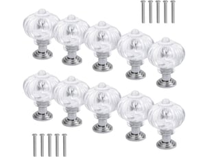Jeu de 10 poignées en cristal en forme de citrouille, poignées à un seul trou pour tiroirs et armoires à chaussures
