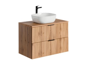 Ensemble de salle de bain noxera 80 cm – chêne wotan – meuble sous vasque avec plan pour vasque et vasque