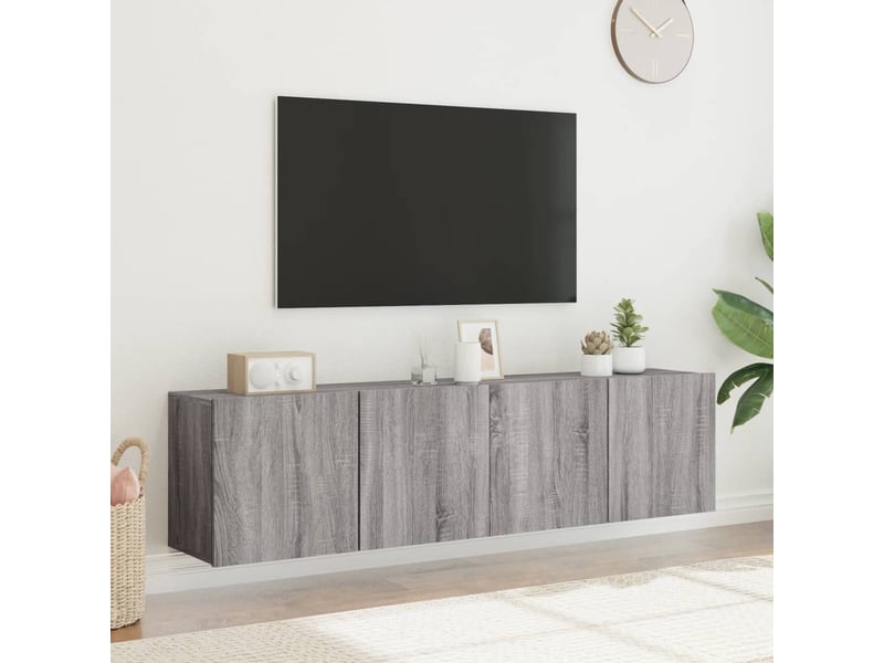  Lot de 2 meuble tv mural, meuble tv suspendu sonoma gris 80x30x41 cm  - Conforama D