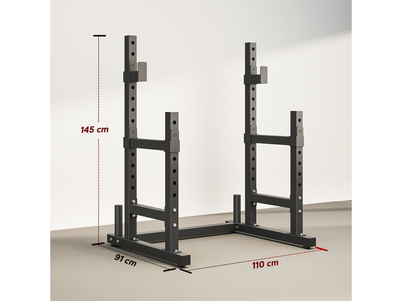 Support à disques de musculation à 2 niveaux, en acier, supportant jusqu'à 500 kg de barres d'haltères, noir - Conforama E