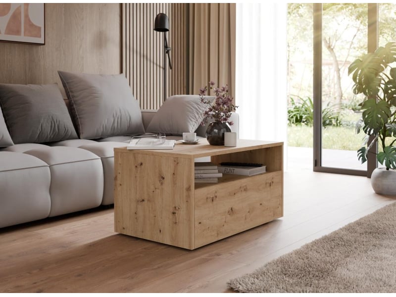  Table basse lino 80 x 50 cm - roulettes et tiroir, chêne artisan LINO/LAW/80x50/AR - Conforama C