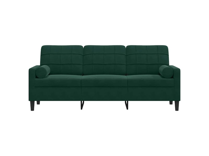 Canapé 3 places, canapé droit fixe avec oreillers vert foncé 180 cm velours - Conforama C