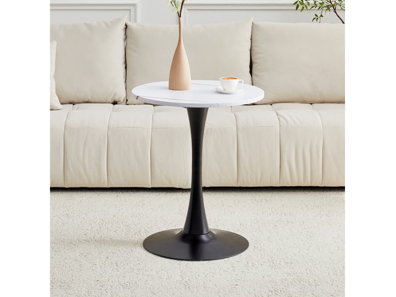  Table à manger ronde 60 cm en mdf, pied central en métal noir, blanc et noir  - Conforama D