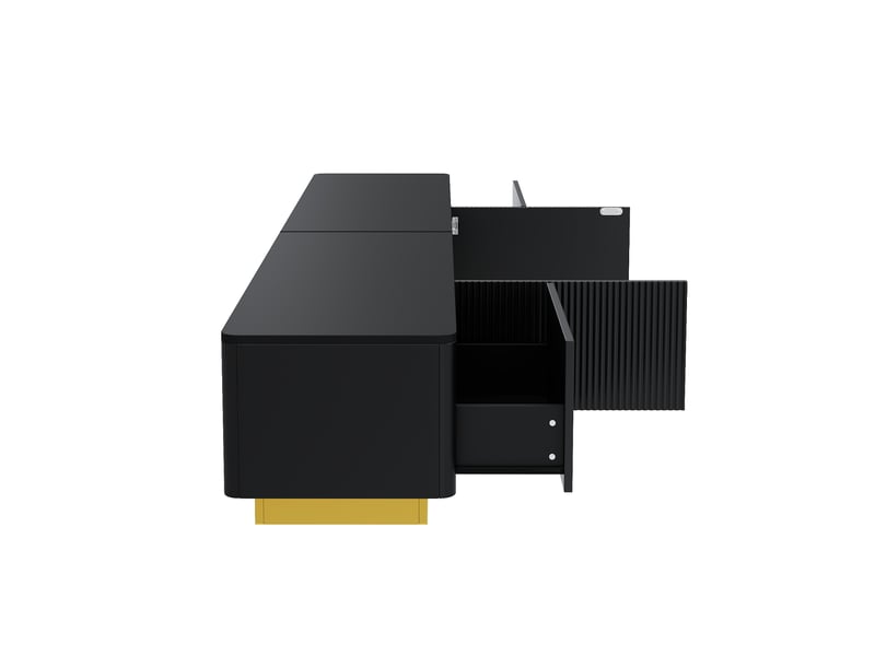  Meuble tv et table basse, ensemble 2 pièces avec rangements fermés, 200 x 40 x 35 cm, façades rainurées et socle doré, mdf, noir Morn Vibe - Conforama E