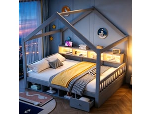 Lit cabane 140x200 cm <strong></strong>  <strong>evarich</strong> coloris gris