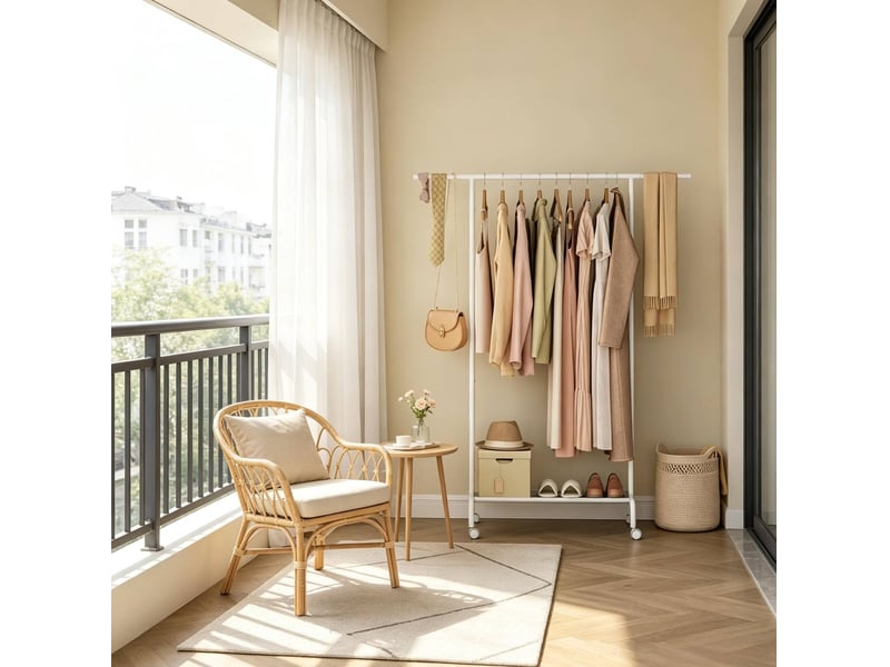 Portant à vêtements à roulettes extensible blanc avec étagère - Conforama E