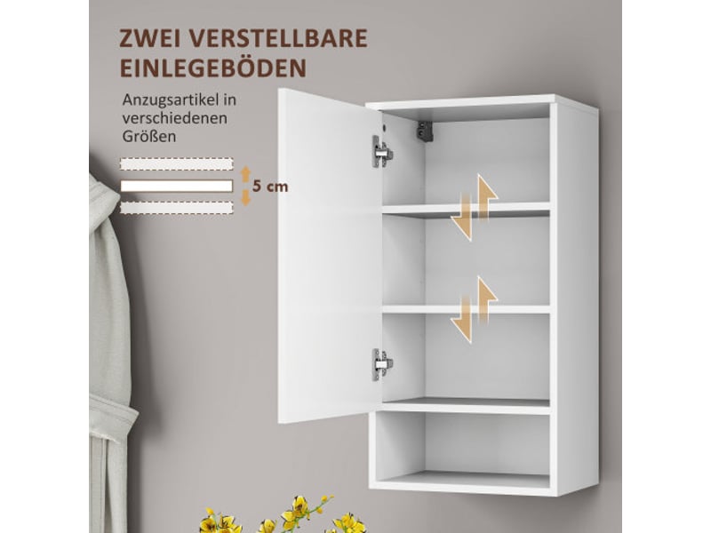 Armoire murale blanche 40x27x77 cm, portes, étagères réglables, compartiment ouvert, salle de bain et cuisine  - Conforama E