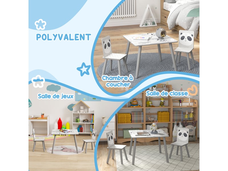  Ensemble table et chaises pour enfants, motif animaux pour chambre à coucher gris, table pour enfant avec 2 chaises  - Conforama R