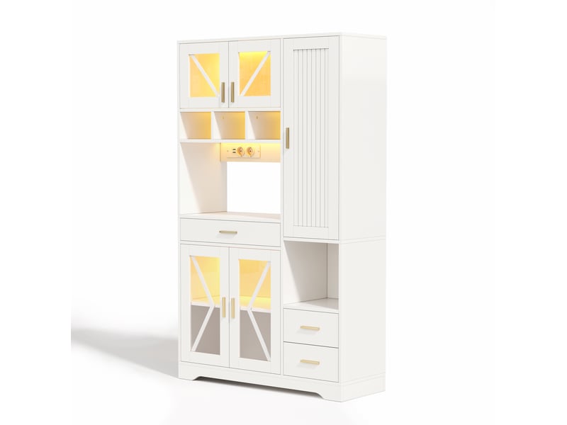  Meuble haut style grange 105 cm - étagères réglables, led changeante, prises - 185x105x40 cm  - Conforama A