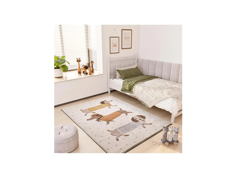 Tapis enfant chiens saucisses intérieur blanc, 120 x 170 cm 51379 - Conforama E