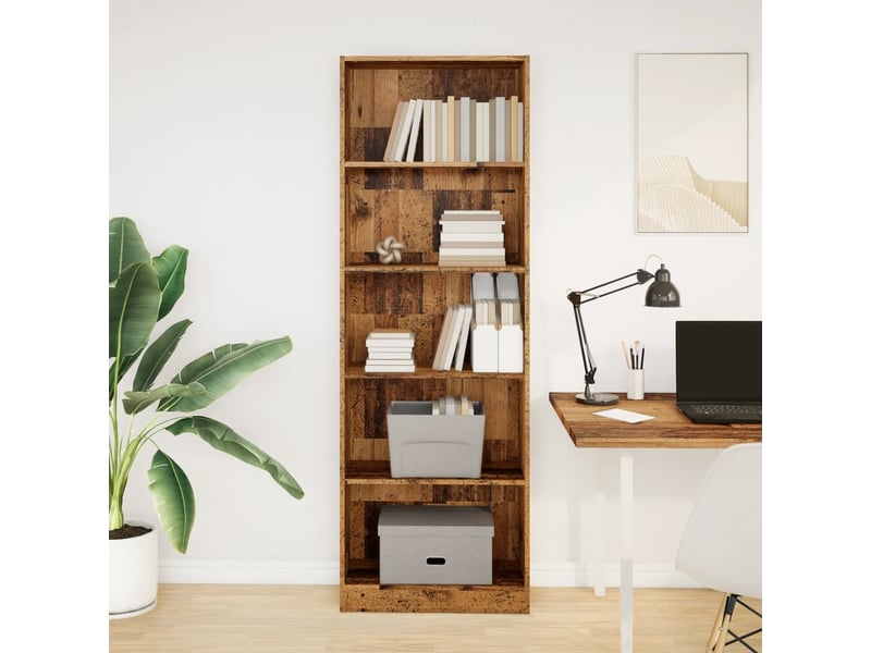  Bibliothèque, meuble de rangement salon vieux bois 60x24x176 cm bois d'ingénierie  - Conforama C