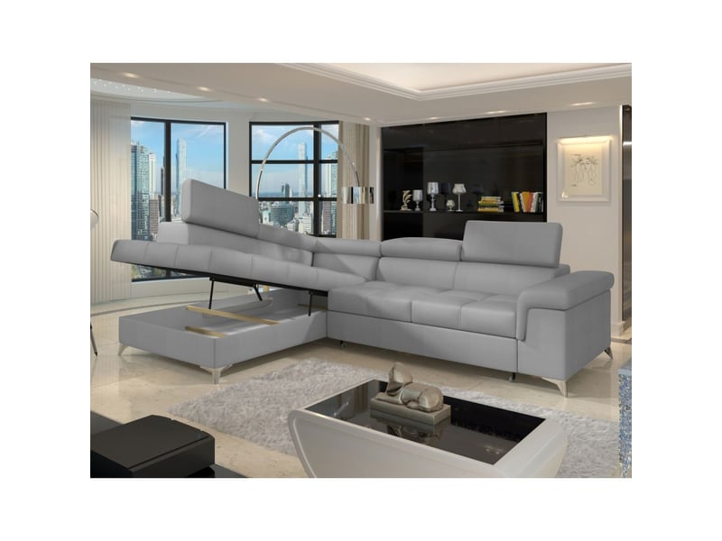 Canapé d'angle convertible palazzo 4 places gris clair – angle gauche avec 1 coussin - Conforama D