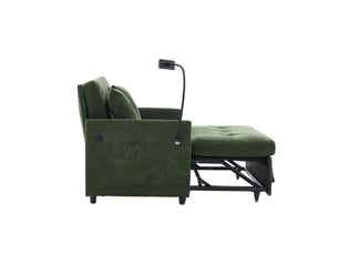 Fauteuil convertible, en tissu rembourré, coloris vert, l109 x p72 x h83,5 cm, pour salon, gain de place, design moderne