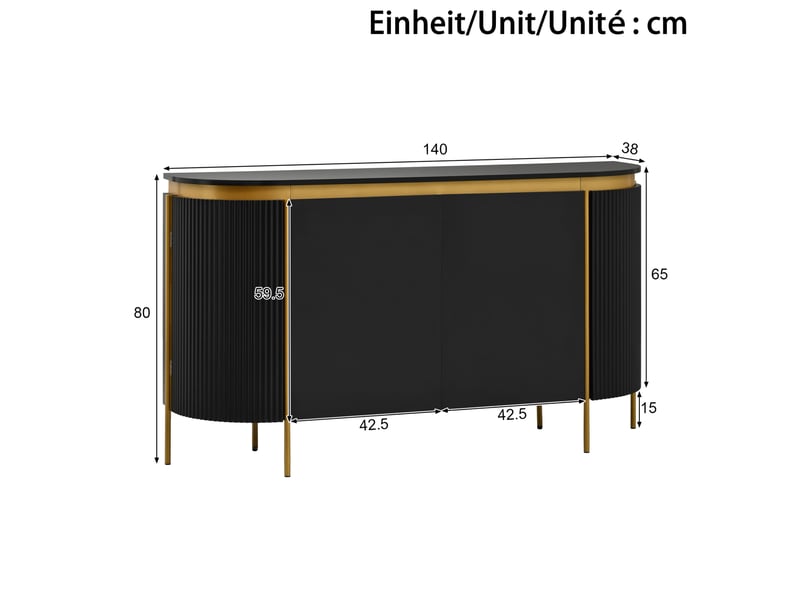 Buffet bas tcqpz 140 x 38 x 80 cm 4 portes sans poignées mdf noir - Conforama C