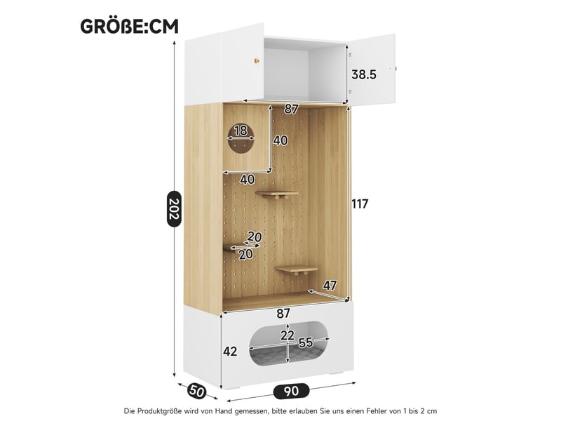  Meuble vertical multifonction avec niche, plateformes et rangement, 90 x 50 x 200 cm, blanc effet bois  - Conforama C