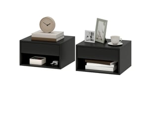 Lot de 2 tables de chevet murales avec tiroir et compartiment ouvert noir 37 x 32 x 21 cm
