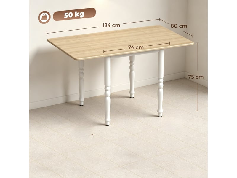  Table à manger pliante extensible 2 à 6 places en mdf et acier blanc, format modulable 74 à 134 cm  - Conforama C