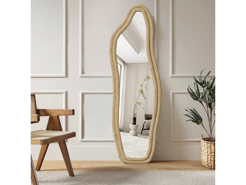  Miroir sur pied - 160x50cm - design irrégulier - cadre velours - miroir psyché pleine longueur incassable - jaune  - Conforama B