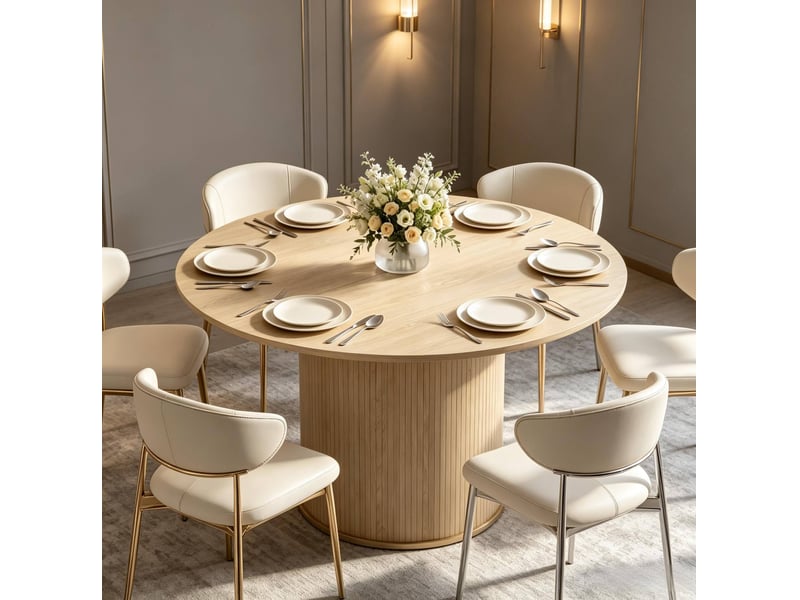  Table à manger ronde 4 à 6 personnes ø120 x 75 cm, décor bois clair mdf  - Conforama E