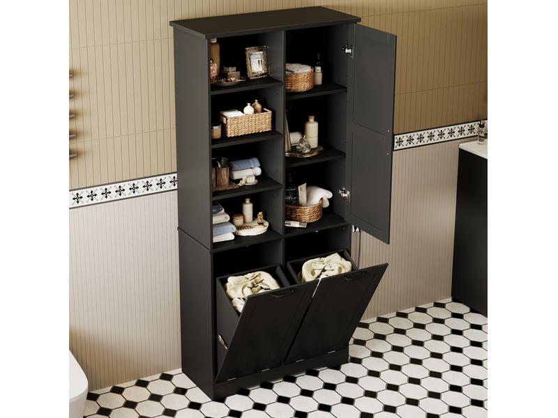  Colonne de salle de bains 78x35x172,7 cm avec 2 paniers à linge noire  - Conforama W
