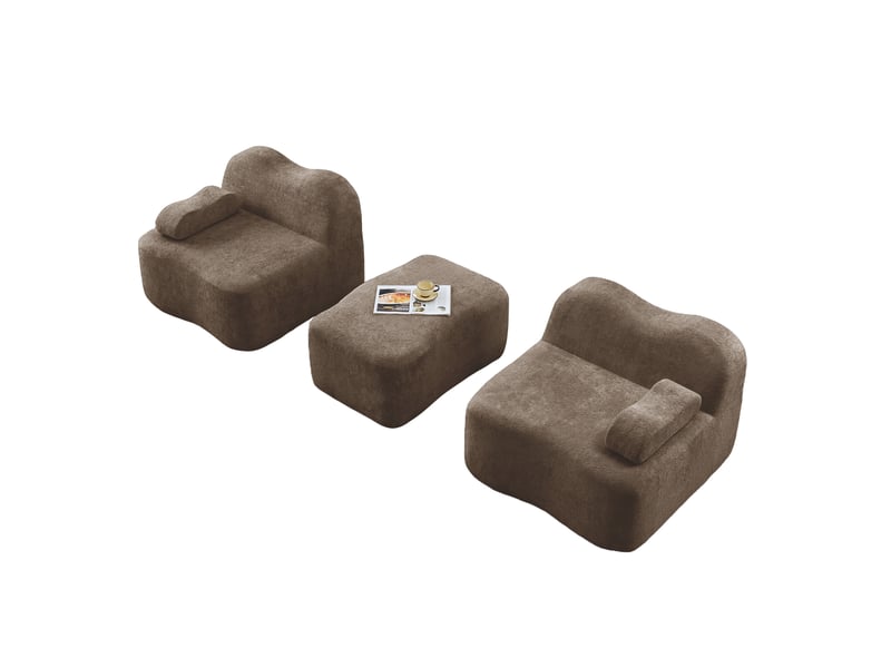  Canapé d'angle modulable 2 places avec pouf en velours marron  - Conforama A