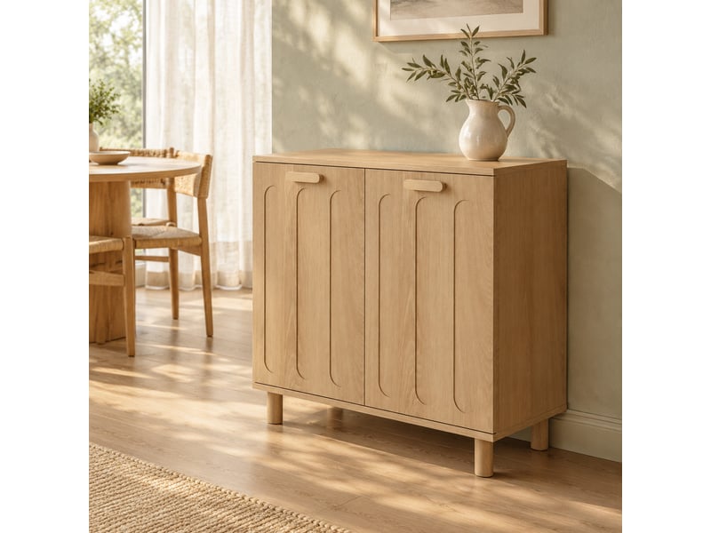  Meuble de rangement pour linge 66x35x67 cm avec deux paniers amovibles mdf coloris chêne  - Conforama E