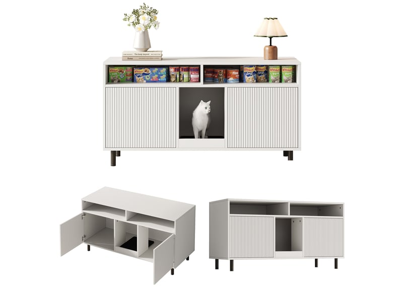  Meuble cache-litière avec rangement, maison de toilette discrète, blanc, 120 x 50 x 66 cm, mdf Fay Lum - Conforama D