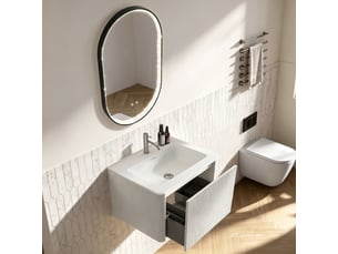 Ensemble meuble salle de bain avec miroir led - meuble vasque suspendu 60 cm, miroir ovale anti-buée