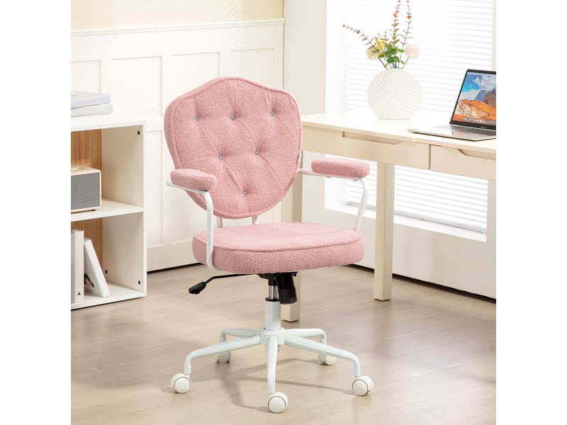  Magnifique chaise de bureau rose, avec revêtement doux et capitonné, réglable en hauteur.  - Conforama D