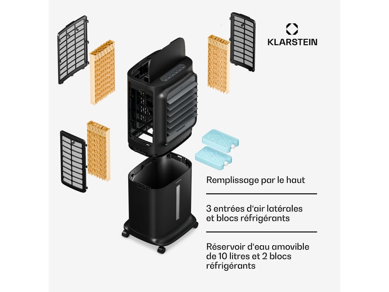  Klarstein breezcube rafraîchiseur d'air connecté à eau 340 m³h 30 m² 3 modes 50 w noir  - Conforama E