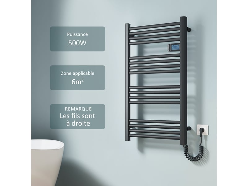  Emke sèche-serviette électrique aluminium commande tactile température réglable - 960 x 540 mm noir 500w  - Conforama E