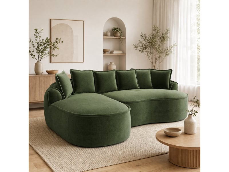  Canapé nuage modulable 3 places en chenille vert, convertible avec méridienne  - Conforama E