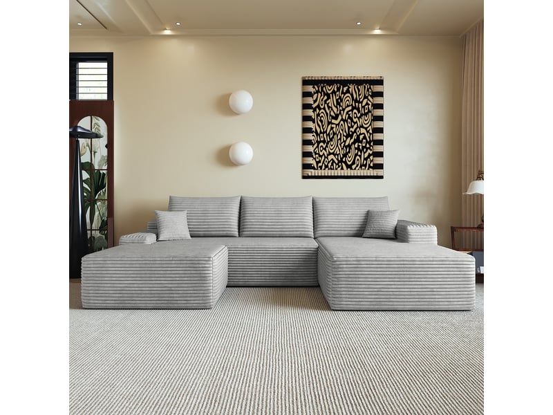  Canapé modulable d’angle gris 270 x 175 cm en tissu, assise profonde, compressé, sans montage, salon W3428S00114 - Conforama E