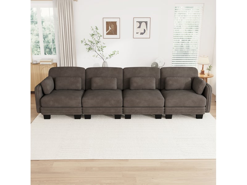 Canapé droit modulable 4 places 330x88x88 cm en chenille marron - Conforama W