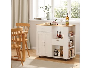 Desserte de cuisine à roulettes, îlot de cuisine mobile, buffet de cuisine, 46 x 102 x 92 cm, avec porte-serviettes, 2 portes 1 tiroir, blanc