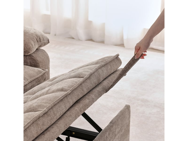 Canapé droit 3-en-1 de 142 cm de large, convertible avec fonction chaise longue, deux coussins lombaires, plateau et porte-gobelets, marron - Conforama E