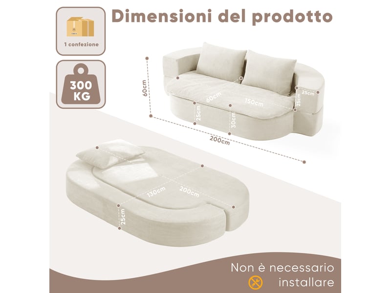 Canapé convertible 2 places avec fonction couchage, mousse à mémoire de forme et housse amovible en tissu blanc cassé - Conforama C