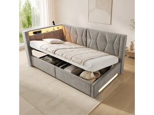 Lit coffre 90x200 cm <strong>HAVRYA</strong>  <strong></strong> coloris gris