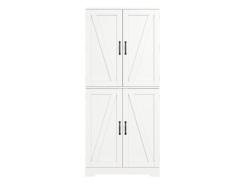  Armoire haute de cuisine 80x40x178 cm avec 4 portes style grange, casier à vin, rangements de porte, étagères réglables, anti-basculement, mdf blanc  - Conforama A