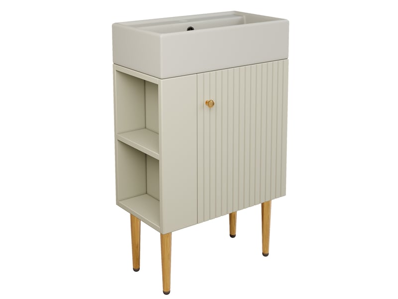 Meuble vasque salle de bain blanc 55 cm avec lavabo intégré - Conforama D