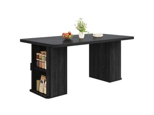 Table à manger extensible 140-180x80x75cm avec rangements des deux côtés, plateau effet bois, mdf et métal, noir
