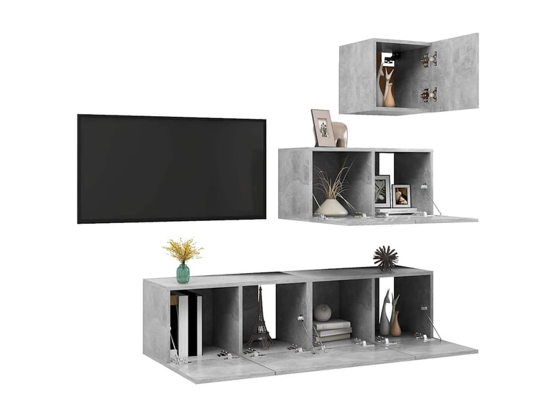  Ensemble de meubles tv - banc tv - meuble de rangement 4 pcs gris béton bois d'ingénierie  - Conforama C