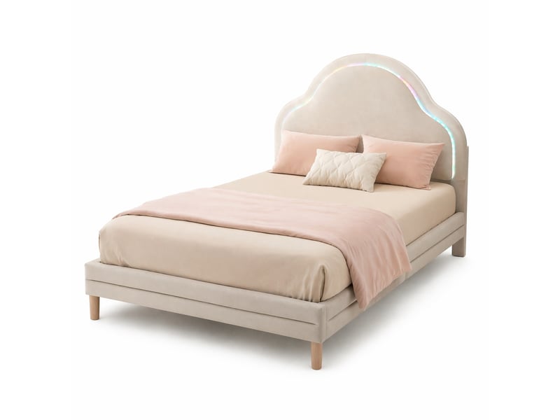  Modenvie lit enfant 90x200 cm - tête de lit nuage, led multicolore, sans matelas - beige  - Conforama A
