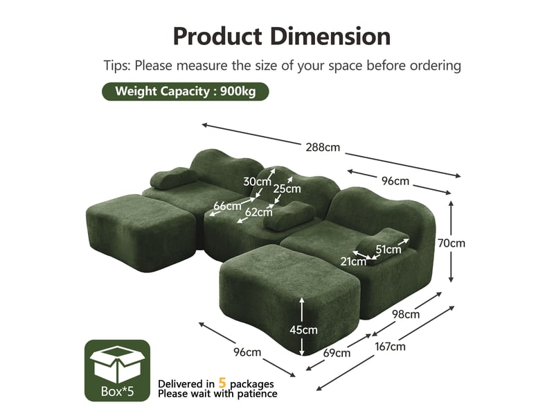 Canapé panoramique en u modulaire avec assise profonde et velours vert - Conforama E