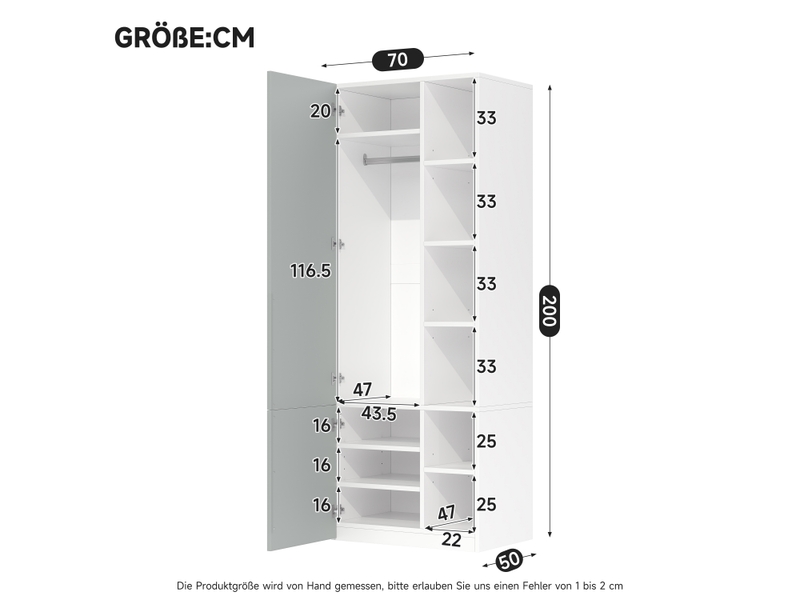  Armoire 70 x 50 x 200 cm avec 1 tringle et 10 compartiments de rangement, armoire moderne et étroite pour chambre, salon et bureau, gris  - Conforama C