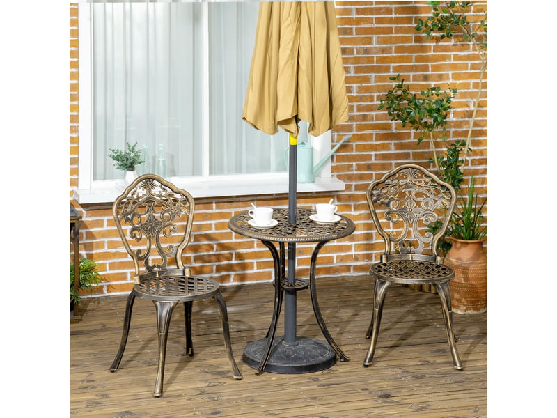  Ensemble bistrot pour jardin en aluminium salon de jardin 3 pièces 2 chaises + table ronde imitation fer forgé  - Conforama D