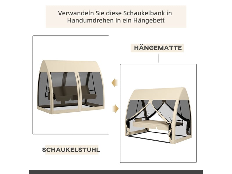  Banc de jardin 240 x 140 x 197 cm fonction 2 en 1 fonction lit 3 places baldaquin filet anti-moustiques charge jusqu'à 300 kg couleur café  - Conforama E