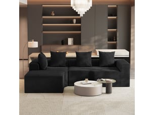 Canapé d'angle gauche modulaire 3 places compressé en velours côtelé,mousse haute densité,sans assemblage,canapé de salon,270x152x59cm,noir