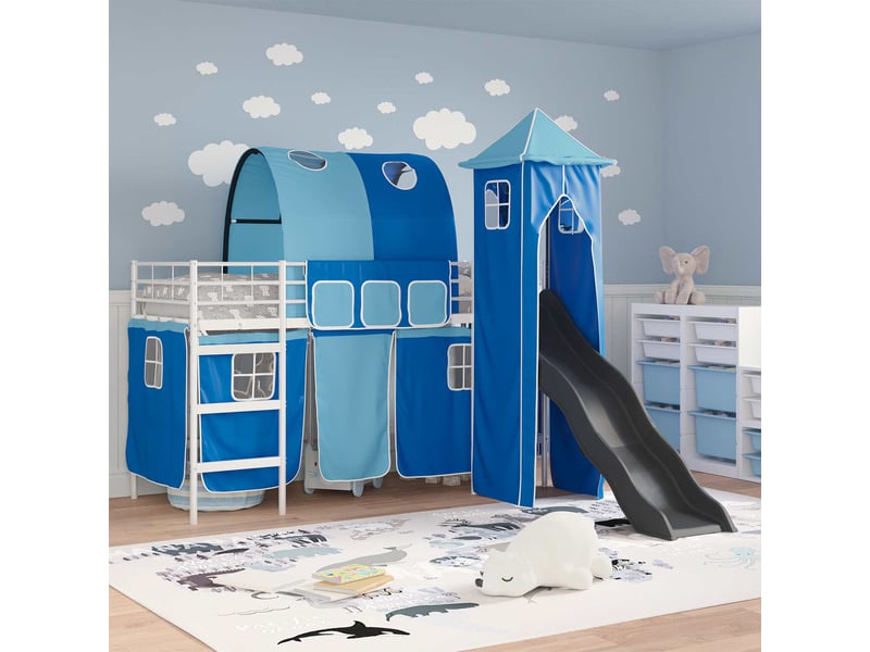  Cadre de lit superposé pour enfants - lit jeune blanc et bleu 90 x 190 cm  - Conforama C